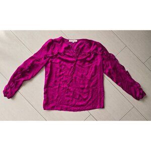 Loft Berry Tie Neck Ruffle long Sleeve Blouse Pettie XS  New Without Tags